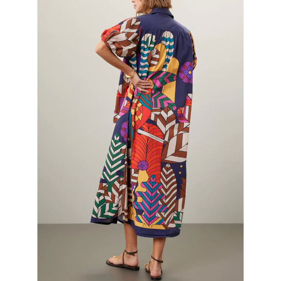 Carolina K Retro Mod Muumuu Midi Dress XS Artsy Kaftan Vacation Designer $425 - Picture 3 of 13